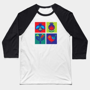 Bright, Bold Bird, Bee, Flower & A Tree Baseball T-Shirt